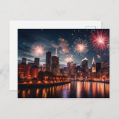 夜の街での花火 ポストカード (正面/裏面)