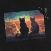 夜の街を見下ろす屋上の2匹の猫 ジグソーパズル