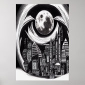 夜の街、空の月 | AIアートポスター ポスター (正面)