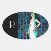 夜の赤いバラ、アート美しいファッションモノグラム 楕円形シール (正面)