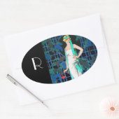 夜の赤いバラ、アート美しいファッションモノグラム 楕円形シール (封筒)