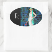 夜の赤いバラ、アート美しいファッションモノグラム 楕円形シール (バッグ)