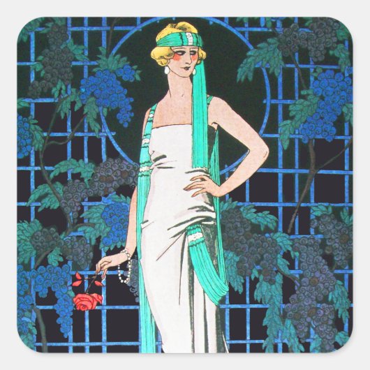 夜の赤いバラ、アールデコ美しいファッション スクエアシール (正面)