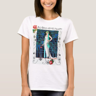 夜の赤いバラ、アールデコ美しいファッション Tシャツ
