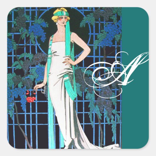 夜の赤いバラ,美しいファッションモノグラム スクエアシール (正面)