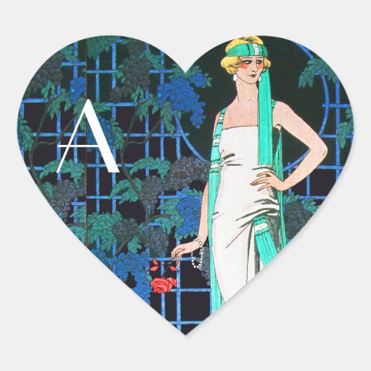 夜の赤いバラ,美しいファッションモノグラム ハートシール (正面)