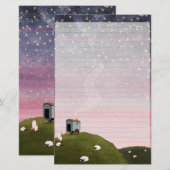 夜の赤い空 - お化けの罫線ノート 便箋 (正面/裏面)
