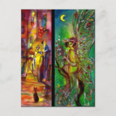 夜の通りとグリーンフェアリー インビテーションポストカード (正面)