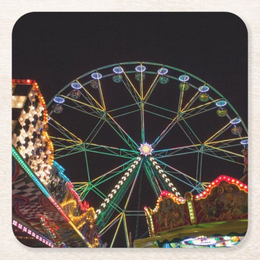 夜の遊園地の観覧車 スクエアペーパーコースター (正面)