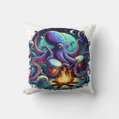 夜の遊焚き火でタコの太鼓 クッション (正面)