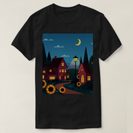 夜の郊外の街並み Tシャツ