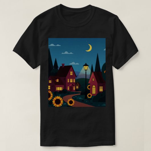 夜の郊外の街並み Tシャツ (デザイン正面)
