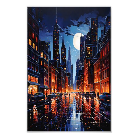 夜の都市の鮮やかな景観アーバンアート フォトプリント (正面)