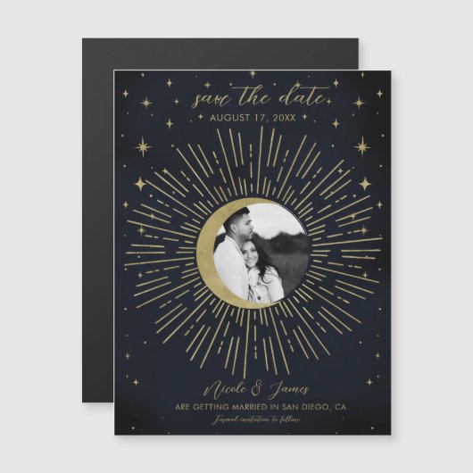 夜の金ゴールド天体日が差すこと写真の日付を保存 (正面/裏面)