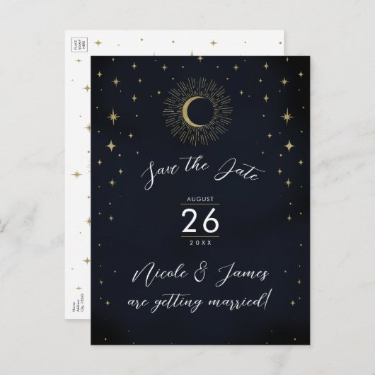 夜の金ゴールド天体日が差すこと写真の日付を保存 案内ポストカード (正面/裏面)