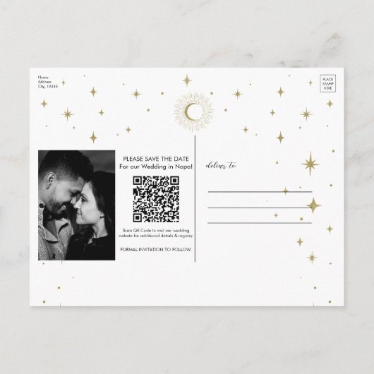 夜の金ゴールド天体日が差すこと写真の日付を保存 案内ポストカード (裏面)