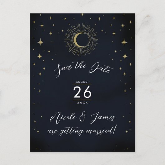 夜の金ゴールド天体日が差すこと写真の日付を保存 案内ポストカード (正面)