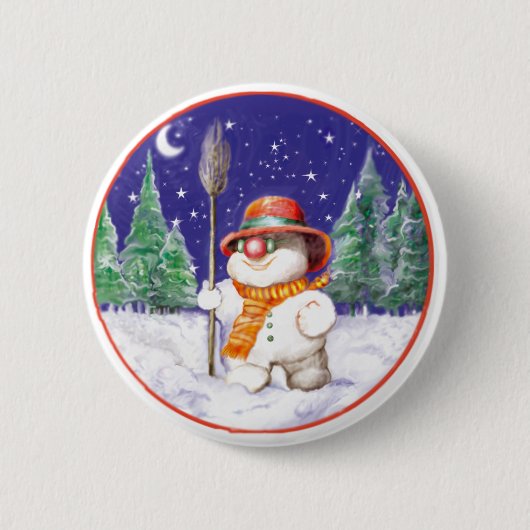 *夜の雪だるま歩く* 缶バッジ (正面)