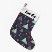 夜の雪の中の常緑樹 スモールクリスマスストッキング (正面 (吊り時))