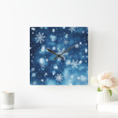 夜の雪の結晶 - 冬の壁掛け時計 スクエア壁時計 (ホーム)