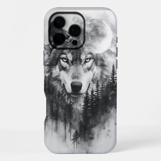 夜の霧に包まれた森から狼が現れる iPhoneケース (裏面)