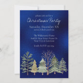 夜の青い水彩冬の森の木 招待状 (正面)