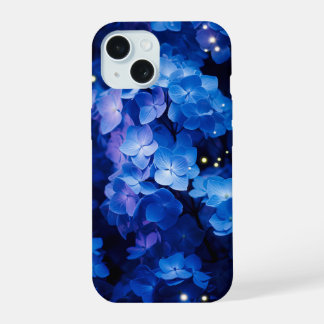 夜の青い紫陽花の花 iPhone 15ケース