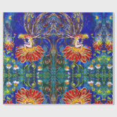 夜の青い緑の赤い花の上の妖精 ラッピングペーパー (フラット)