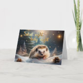 夜の静かかわいいハリネズミのクリスチャン シーズンカード (正面)