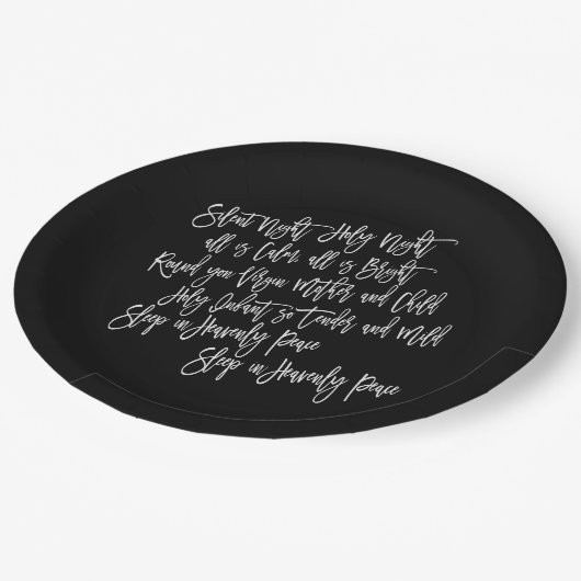 夜の静かクリスマスカロル歌詞ホワイトブラック ペーパープレート (アングル)