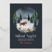 夜の静かムース冬の夜の森のクリスマス 箔シーズンカード (正面)
