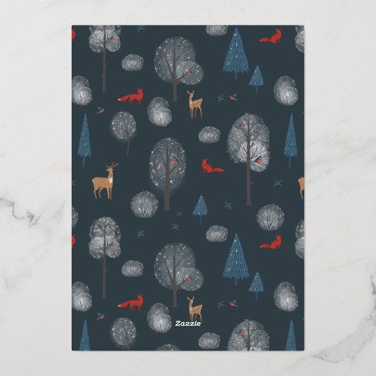 夜の静かムース冬の夜の森のクリスマス 箔シーズンカード (裏面)