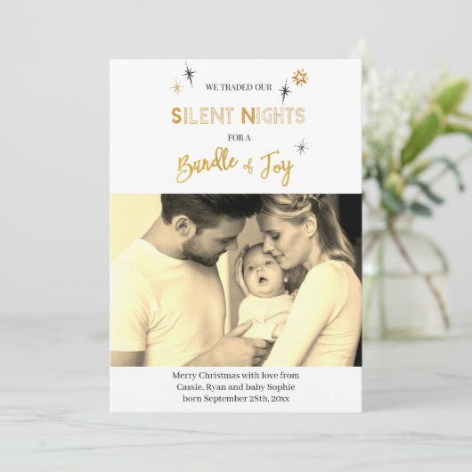 夜の静か写真誕生発表ホリデーカード シーズンカード (スタンド正面)