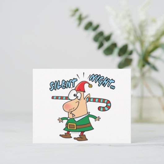 夜の静か小妖精や小人耳キャンディの杖のユーモア詰まった ポストカード (スタンド正面)