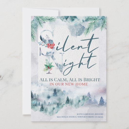 夜の静か新しいホームウォーターカラーフォレスト移動 案内状 (正面)