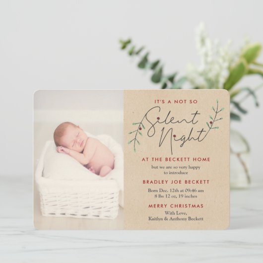 夜の静か誕生発表ホリデーカード シーズンカード (スタンド正面)