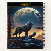 夜の風景の中で狼が月の方で吠える ノートブック (裏面)