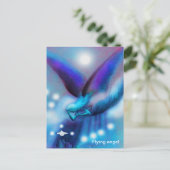 夜の飛ぶ天使のアート ポストカード (スタンド正面)