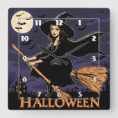 夜の飛んでいる景色幽霊のよく出るの上の魔女 スクエア壁時計 (正面)