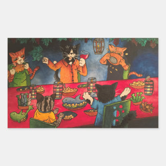 夜の饗応家族の猫 長方形シール