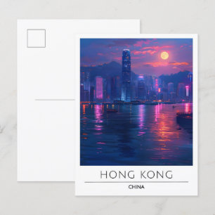 夜の香港中国旅行 ポストカード