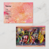 夜の馬のライダー明るいピンク、金ゴールドきらめき 名刺 (正面/裏面)