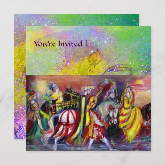 夜の騎手たち,黄色と紫と緑のきらきら 招待状 (正面/裏面)