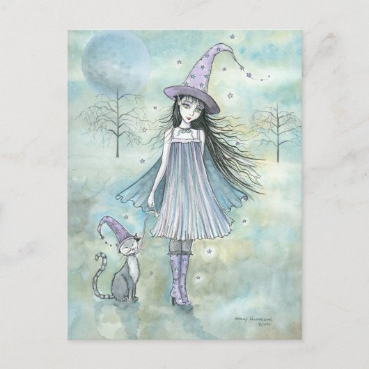 夜の魔女の猫はがきを楽しむ ポストカード (正面)