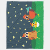 夜の鶏家族 フリースブランケット (正面)