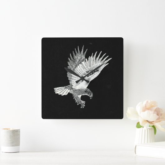 夜の鷹 スクエア壁時計 (ホーム)