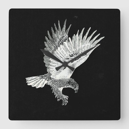 夜の鷹 スクエア壁時計 (正面)