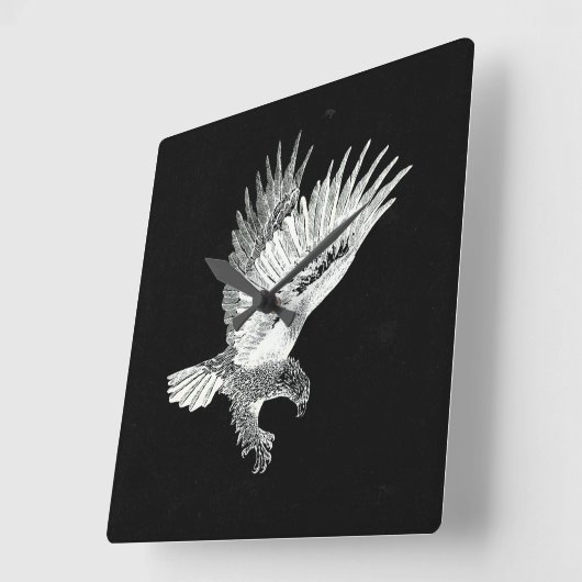 夜の鷹 スクエア壁時計 (傾斜)