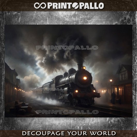 夜の19世紀の蒸気列車 –  薄葉紙