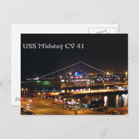 夜のUSSミッドウェイ ポストカード (正面/裏面)